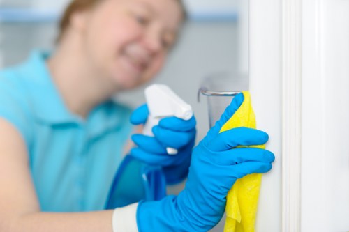 Commercial cleaner maintaining a Harringay workplace washroom and hygiene area